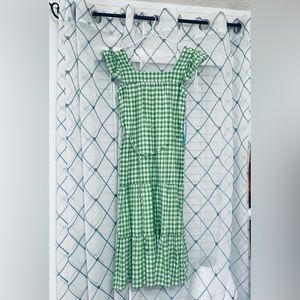 Green and White plaid summer midi dress